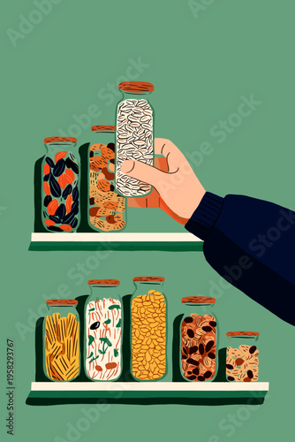 Organized Pantry with Transparent Containers