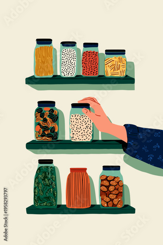 Organized Pantry with Transparent Containers