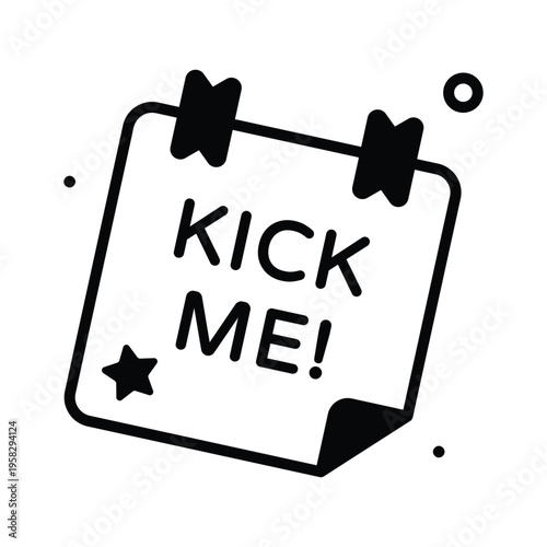 Easy to edit glyph icon of kick me prank sign