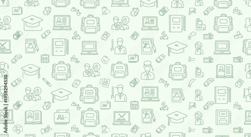 Obraz premium Educational pattern seamless background with school icons for digital design