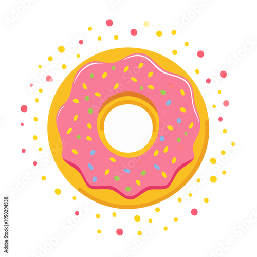 Pink Frosted Donut With Sprinkles Illustration Isolated Sweet Treat