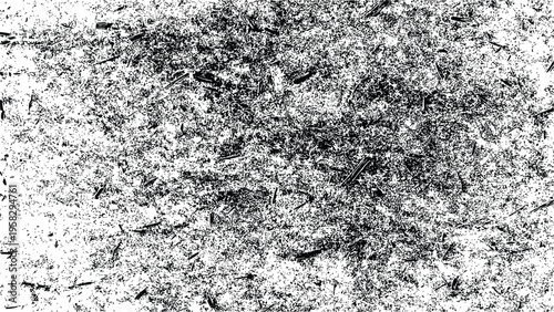 Black and white grunge texture background with scattered sharp debris and heavy distressed abstract grain