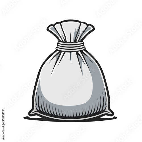 Simple vector illustration of a tied drawstring fabric bag with a smooth rounded bottom and pleated top