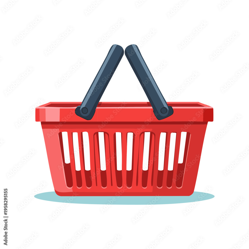 Fototapeta premium Red Plastic Shopping Basket with Handles Isolated on White