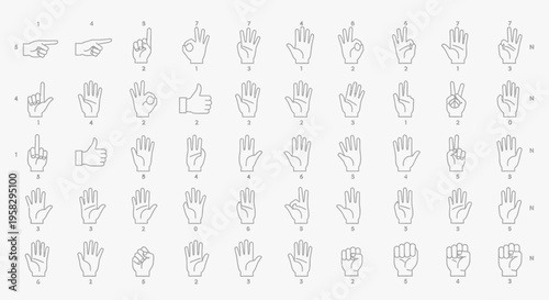 Illustrated hand gestures on white background for communication or education