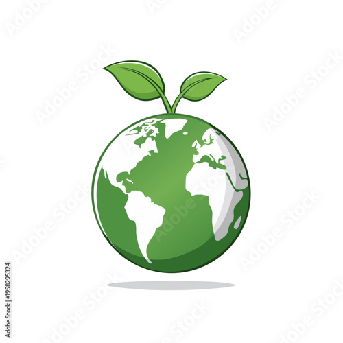 Green Earth globe with sprouting leaves symbolizing growth and environmental protection concept