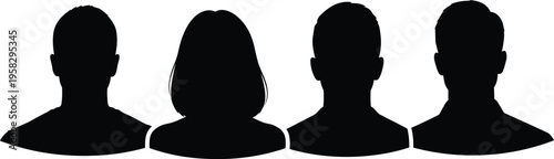 People Avatar Silhouette Set, Male and Female Head Profile Icons, Anonymous User Character Collection, Professional Human Face Illustration Isolated, Vector
