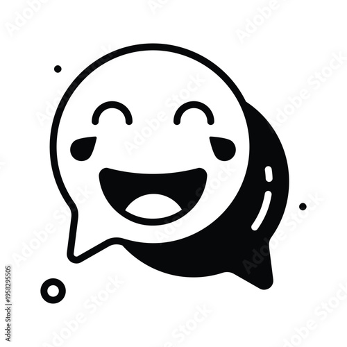 A visually appealing glyph icon showing laughing chat bubble