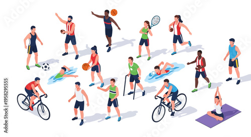 Illustration of diverse athletes engaging in various sports on a white background for International Day of Sport for Development and Peace