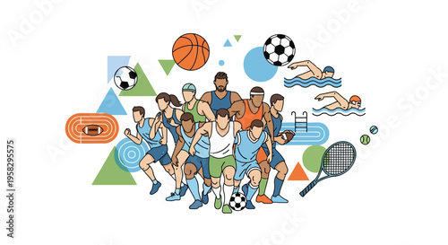 Illustration of diverse athletes in various sports with a global unity concept on International Day of Sport for Development and Peace