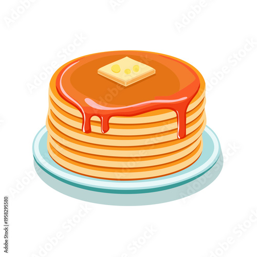 Stack of Delicious Pancakes Drizzled with Syrup and Butter Topping