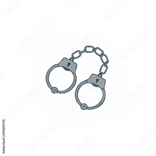 Icon of metal handcuffs linked by a chain inside a blue circle border