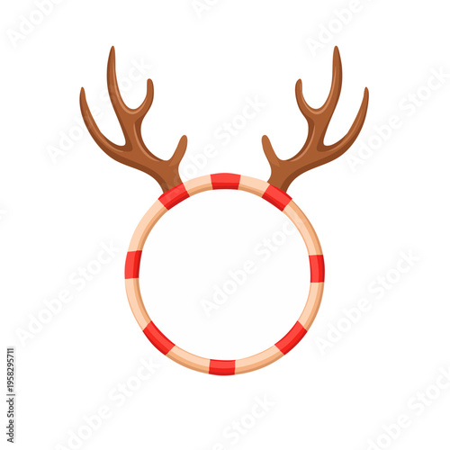 Whimsical reindeer antlers headband with candy cane stripe circular frame for festive use