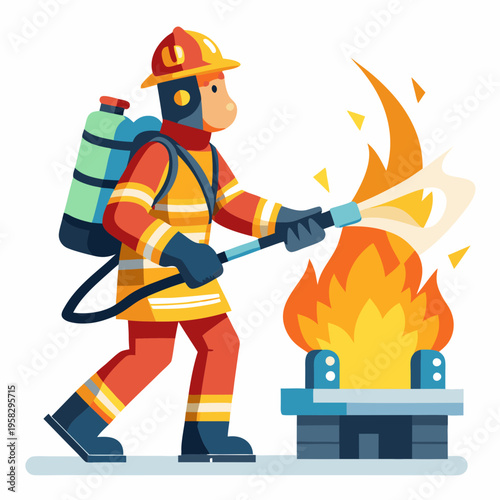 A fire fighter is putting of fire 