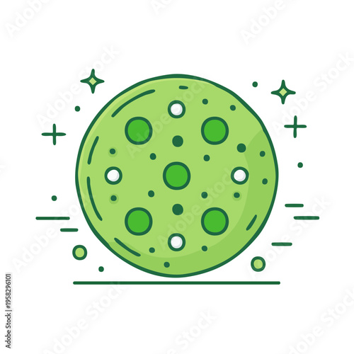 Green planet with craters and sparkle effect