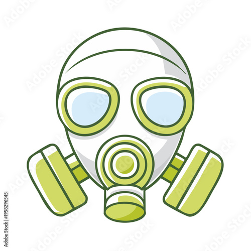 Stylized cartoon gas mask with green accents for protection and safety