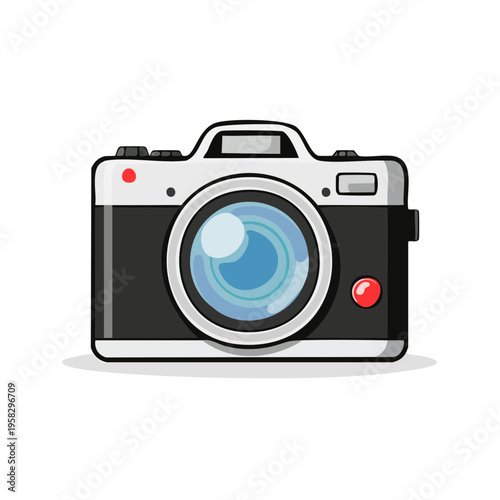 Classic Film Camera with Large Lens and Red Shutter Button