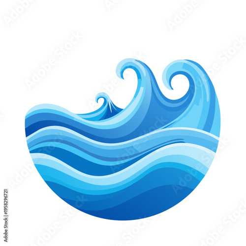 Stylized Blue Ocean Waves in a Circular Motion Illustration