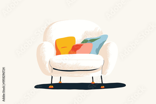 Plush Boucle Accent Chair with Brass Legs