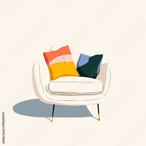 Plush Boucle Accent Chair with Brass Legs