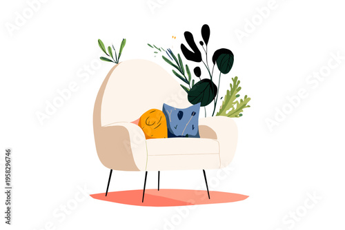 Plush Boucle Accent Chair with Brass Legs