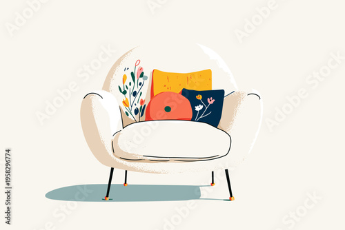 Plush Boucle Accent Chair with Brass Legs