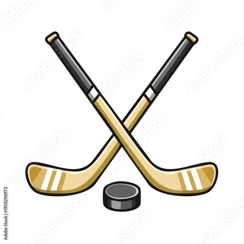 Crossed Ice Hockey Sticks and Puck Illustration
