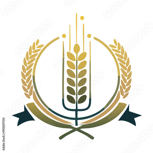 Stylized Wheat Emblem with Laurel Wreath and Ribbon