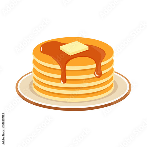 Stack of Pancakes with Butter and Maple Syrup on a Plate