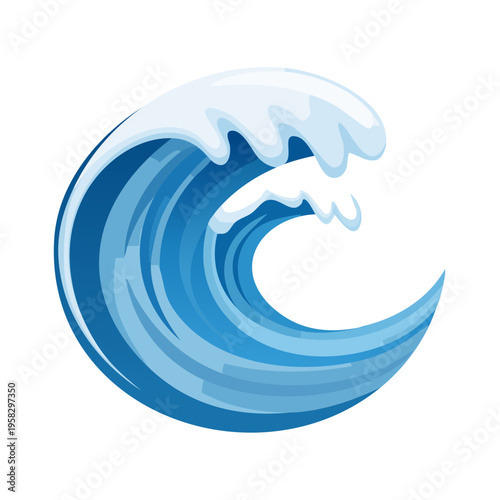 Stylized Blue Ocean Wave Crashing with White Foam