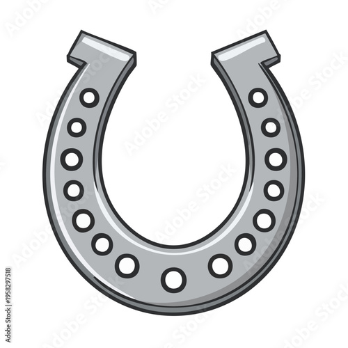 Lucky horseshoe symbol with nail holes presented in a simplified cartoon style
