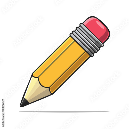 Yellow wooden pencil with pink eraser and graphite tip