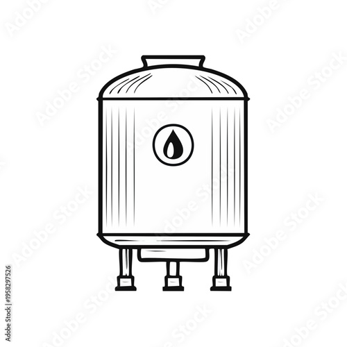 Industrial storage tank with droplet symbol for liquid or fuel industry representation