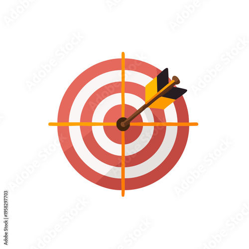 Arrow hitting center bullseye on target board graphic
