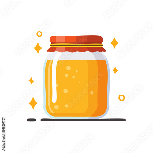 Glass Jar Filled With Golden Honey And Sparkling Stars