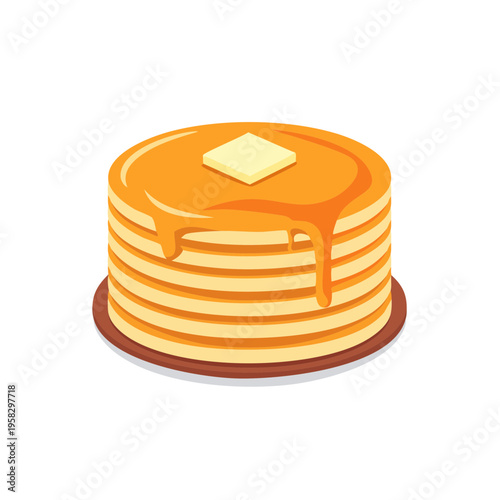 Stack of golden pancakes with butter and dripping syrup a delicious breakfast treat