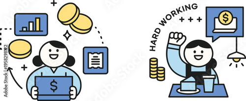 Illustrating the rewards of hard work and financial success through visual metaphors