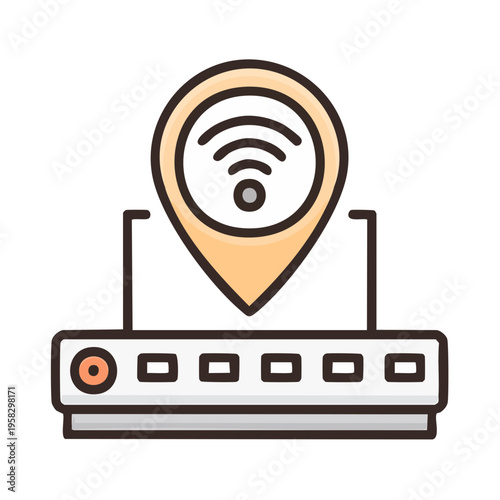 Location Pin with Wi-Fi Symbol Above Network Router Icon