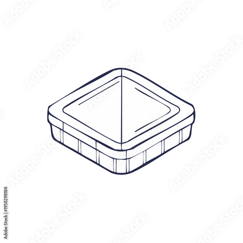 Hand-drawn outline of a triangular food container with a lid