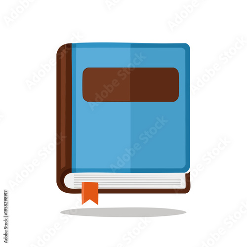 Classic Blue Hardcover Book with Brown Spine and Orange Bookmark Flat Design Illustration