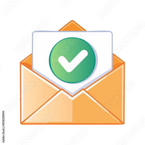 Open envelope with a paper and a green checkmark notification symbol signifying successful delivery or confirmation