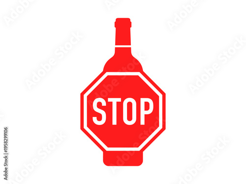 A conceptual illustration of a red STOP sign designed with a wine bottle outline, symbolizing prohibition or abstaining from alcohol