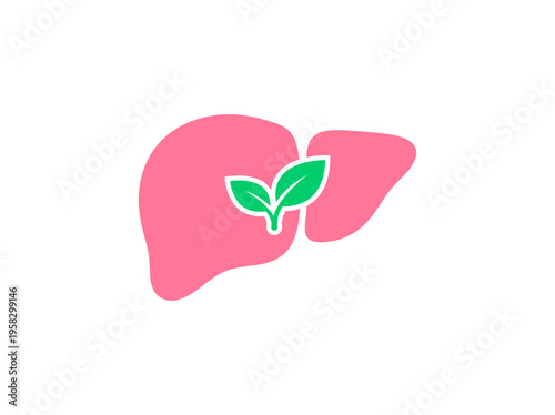 A conceptual illustration of a healthy liver featuring a vibrant leaf representing well-being