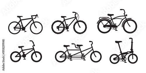 Bicycle types vector illustration urban commuter mountain tandem illustration