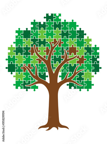 A puzzle tree, a symbol of environmental harmony and interconnectedness