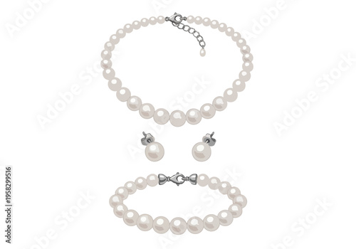 Elegant Pearl Necklace, Bracelet, and Earrings Set for Women Timeless Fine Jewelry Collection