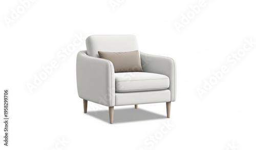 Modern armchair with light fabric and taupe cushion realistic furniture vector isolated on white background