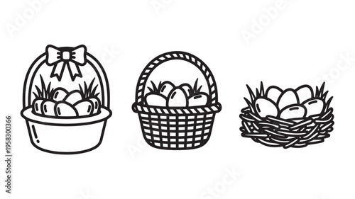 Easter Eggs in Three Different Baskets for Holiday Concepts