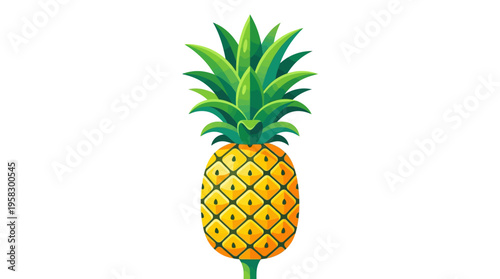 A Ripe Yellow Pineapple with Green Leaves.