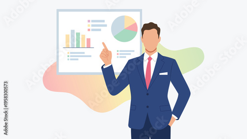 Businessman presenting financial report with charts and pie graph, business analysis and strategy, professional meeting